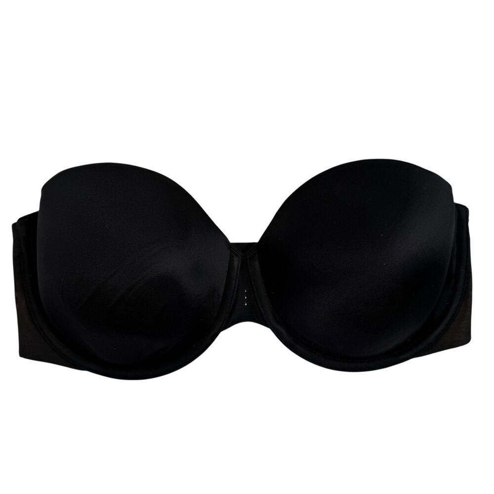 Victoria Secret 32DD Biofit Strapless Bra Underwire Satin‎ Lined Cup Black